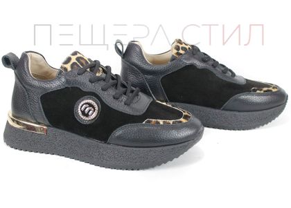 дамски сникърси Vela Form черни естествена кожа и велур