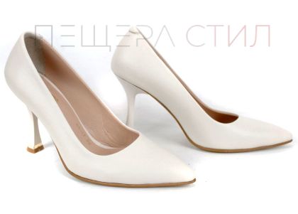 дамски стилето обувки Metro Bloom крем естествена кожа