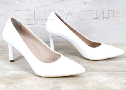 Бели дамски стилето обувки Marena Lumo от естествена кожа с ток 8 см