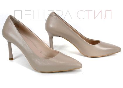 Дамски стилето обувки Marena Lumo естествена кожа тъмно бежово визон ток 8 см