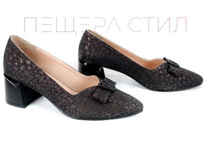 дамски обувки Serena Vento от естествена кожа кафяво черен леопардов принт дебел ток