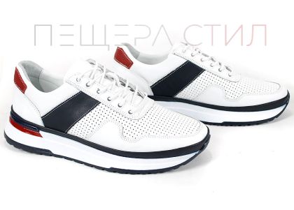 мъжки бели обувки естествена кожа перфорация Porto Vento