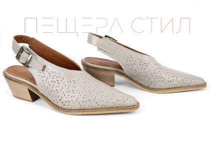 дамско сабо Aura Clara естествена кожа визон перфорация каубойски стил