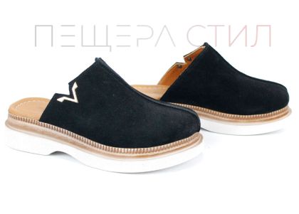 дамско сабо Velvet Step черен естествен велур