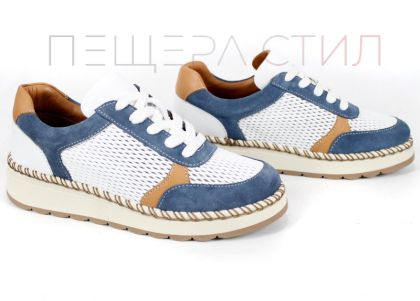 дамски обувки Mirela Vento бяло синьо перфорация