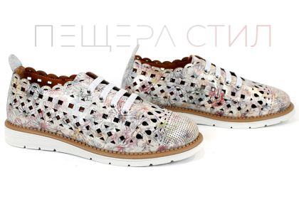 Дамски меки летни обувки от естествена кожа във визон флорал - Модел Агора