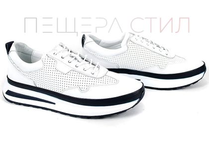 мъжки летни обувки от естествена кожа в бяло с перфорация