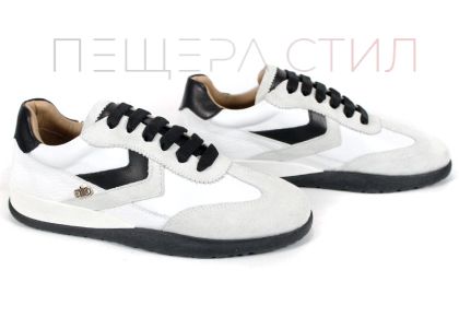 Lunara Belle – дамски ретро сникърси от естествена кожа и велур в бяло