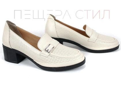 дамски обувки бежови естествена кожа перфорация