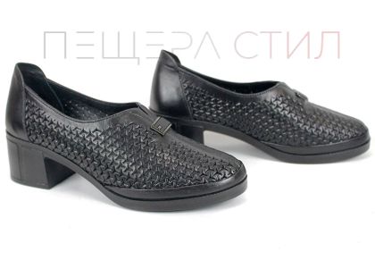 дамски черни обувки естествена кожа перфорация