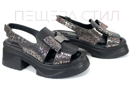 Дамски сандали от естествена кожа в черно и сребристо – модел NOVA