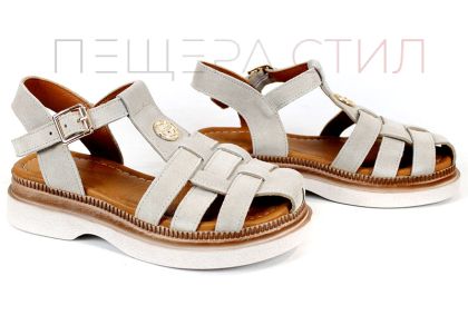 дамски бежови сандали естествен велур