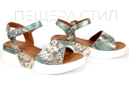 дамски сандали зелен змийски принт