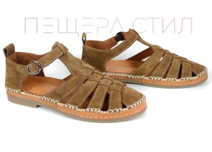 дамски сандали естествен велур светло кафяво