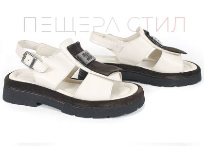 дамски сандали от естествена кожа с масивно ходило бежово