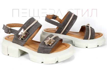 дамски сандали естествен велур визон