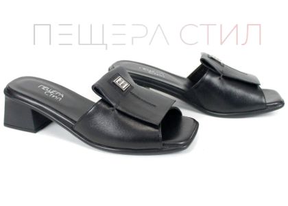 дамски чехли на ток естествена кожа черни