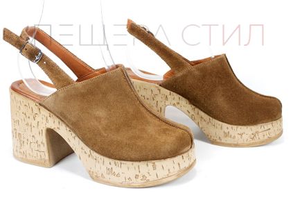 дамско сабо естествен велур пустинно кафяво