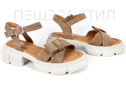 дамски сандали велур кафяво