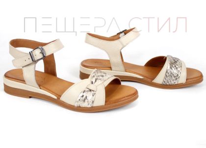 Lucera – удобни дамски сандали от естествена кожа в бежово с фин питон акцент