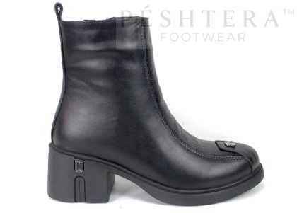 Elena Marconi women's black leather ankle boots with embossed patent leather.