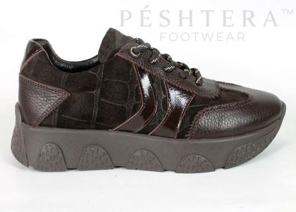 Gabriella Conti women's sneakers in dark brown genuine suede and leather
