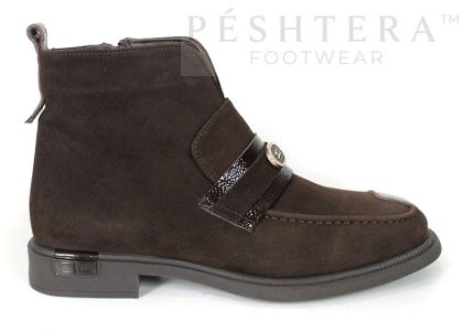 Дамски боти Caterina Vitale от естествен велур и релефен лак в тъмно кафяво