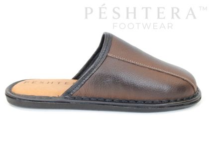 Men's House Slippers in Brown Genuine Leather