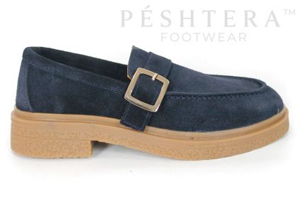 Valeria Monti women's loafers in genuine navy blue suede