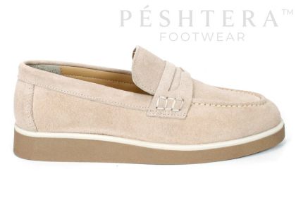 Livia Moretti – Women's Genuine Suede Loafers in Beige / Nude with Lightweight Sole
