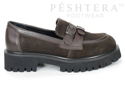 Mira Belle – Women's Loafers in Genuine Suede and Leather, Dark Brown
