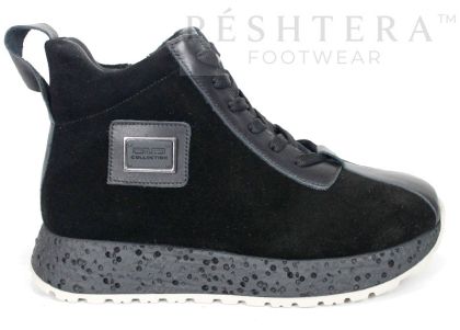 Alessia Vettori – Women's High-Top Sneakers in Black Genuine Suede and Leather | PESHTERA™