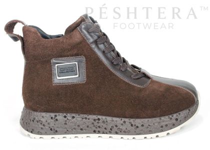 Women's High-Top Suede and Leather Sneakers Dark Brown – Alessia Vettori