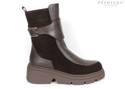 Lucia Ferraro – Women's Ankle Boots in Dark Brown Genuine Leather and Suede