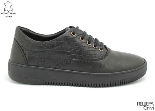 Pantofi casual din piele neagra, croco si neteda DMT 108 CH