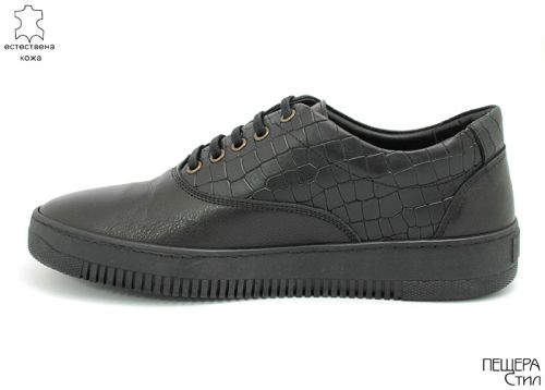 Pantofi casual din piele neagra, croco si neteda DMT 108 CH