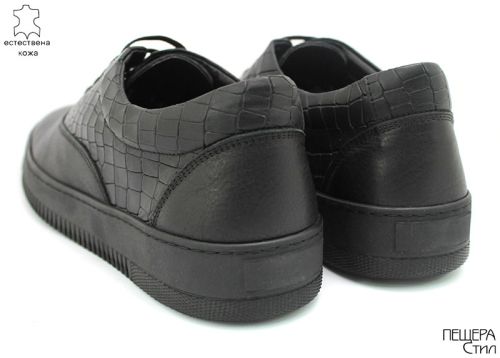 Pantofi casual din piele neagra, croco si neteda DMT 108 CH