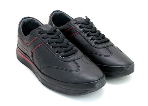 Мъжки обувки от естествена кожа в черно с бордо елементи 1791 CH