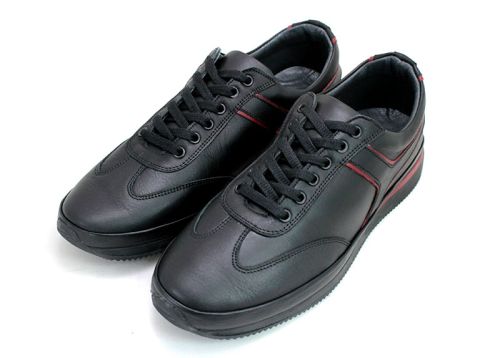 Мъжки обувки от естествена кожа в черно с бордо елементи 1791 CH