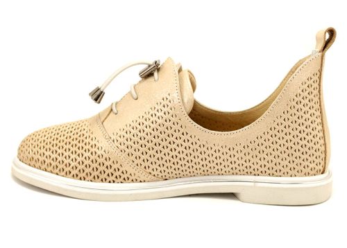 Pantofi de vara pentru femei cu perforatie din satin bej 464-55 BJ