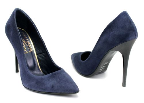 Дамски официални обувки от естествен набук в тъмно синьо 178 SN