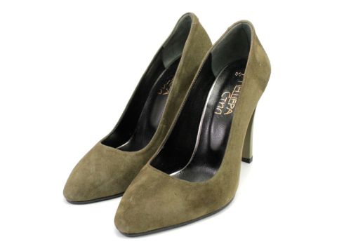 Дамски официални обувки от естествен набук в зелено 80 ZE