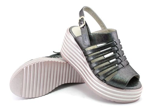 Sandale cu platformă pentru femei, de culoare platină 803 PL