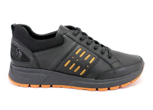 Мъжки обувки от естествена кожа в черно с оранжеви елементи 807 CH