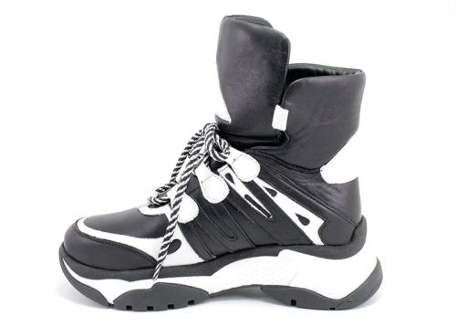 Pantofi sport de iarnă pentru femei, din piele naturală, alb-negru 6000 CH