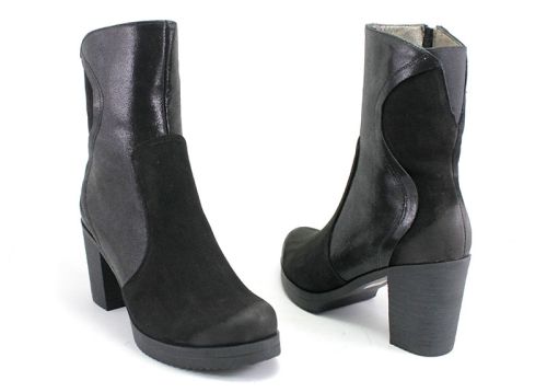 Botine de damă din nubuc natural negru K-45 CH