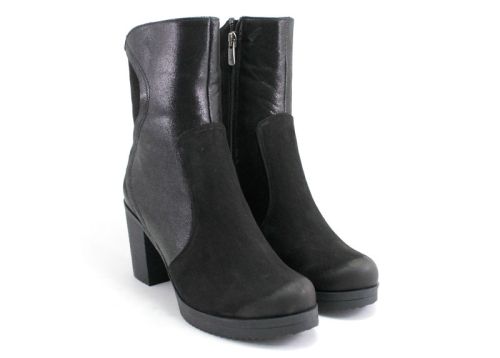 Botine de damă din nubuc natural negru K-45 CH