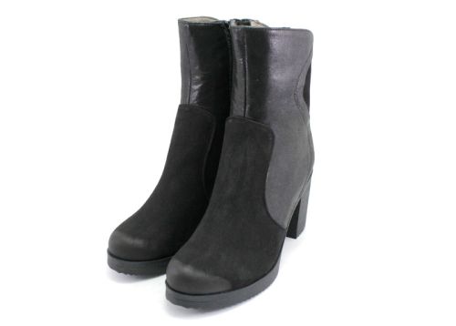 Botine de damă din nubuc natural negru K-45 CH