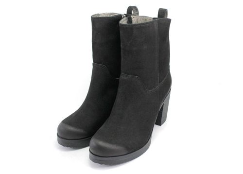 Botine de damă din nubuc natural negru K-40 CH