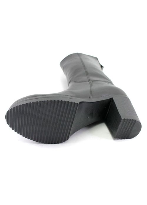 Ghete de damă din piele naturală cu fermoar lateral și elastic lat în negru, model Camellia